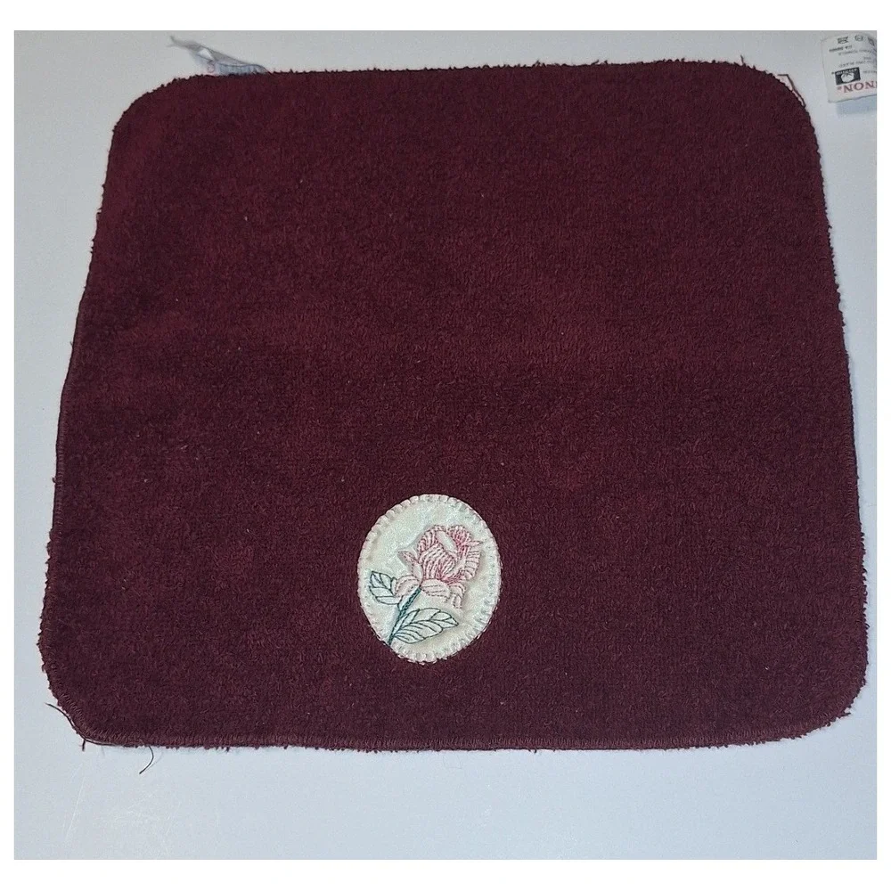 Cannon Vintage Burgundy Towel Set 4pc Pink Rose Floral Applique Cotton Canada